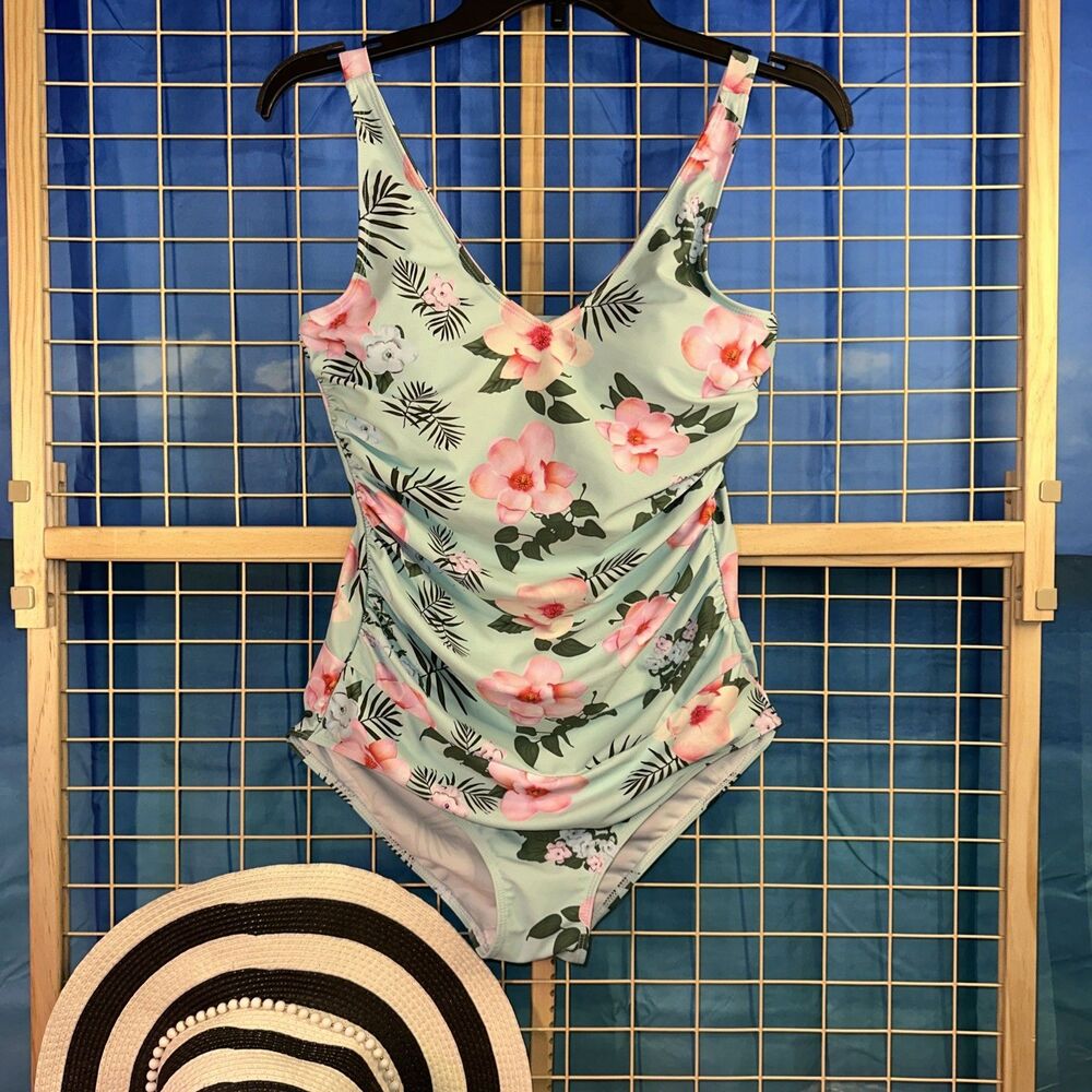Women’s Swimsuit 8 One Piece Ruched Sides Slimming Floral Padded Cups